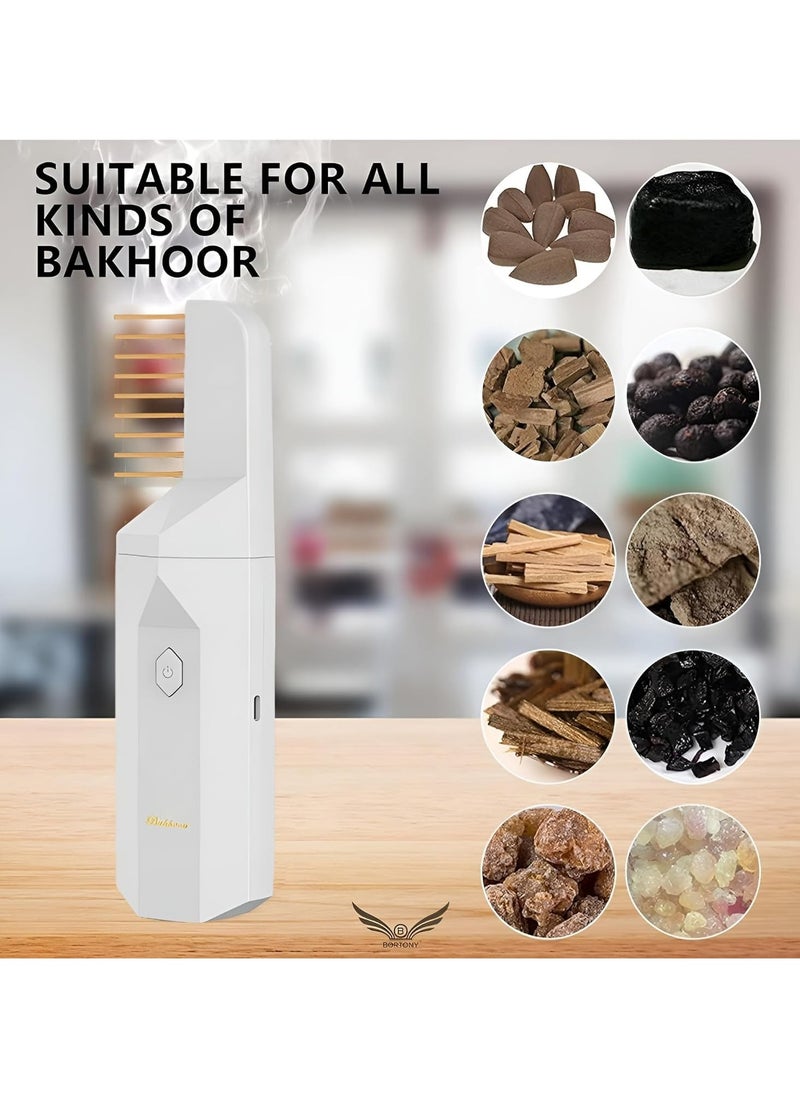 Arabian Electronic Incense Burner 2 in 1, Usb Rechargeable Hair Comb Electric Bakhoor for Home, Incense Burner Aromatherapy Machine Muslim Ramadan Aroma Diffuser (White)