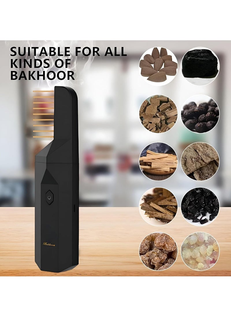 Arabian Electronic Incense Burner 2 in 1, Usb Rechargeable Hair Comb Electric Bakhoor for Home, Incense Burner Aromatherapy Machine Muslim Ramadan Aroma Diffuser (Black)