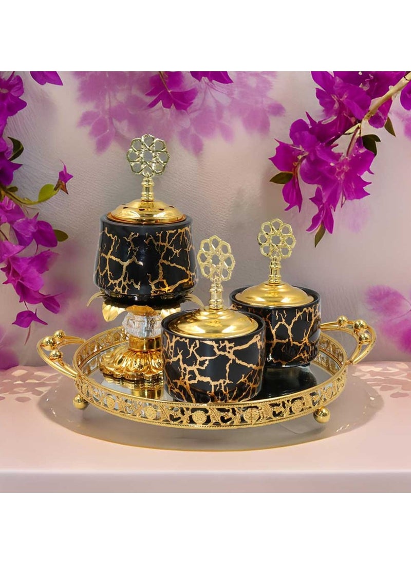 Luxurious Ceramic Incense Burner Set Arabic Oud Bakhoor Holder for Home and Office Fragrance