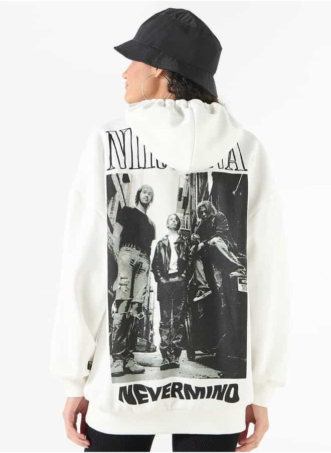 Nirvana Graphic Print Hoodie with Kangaroo Pocket