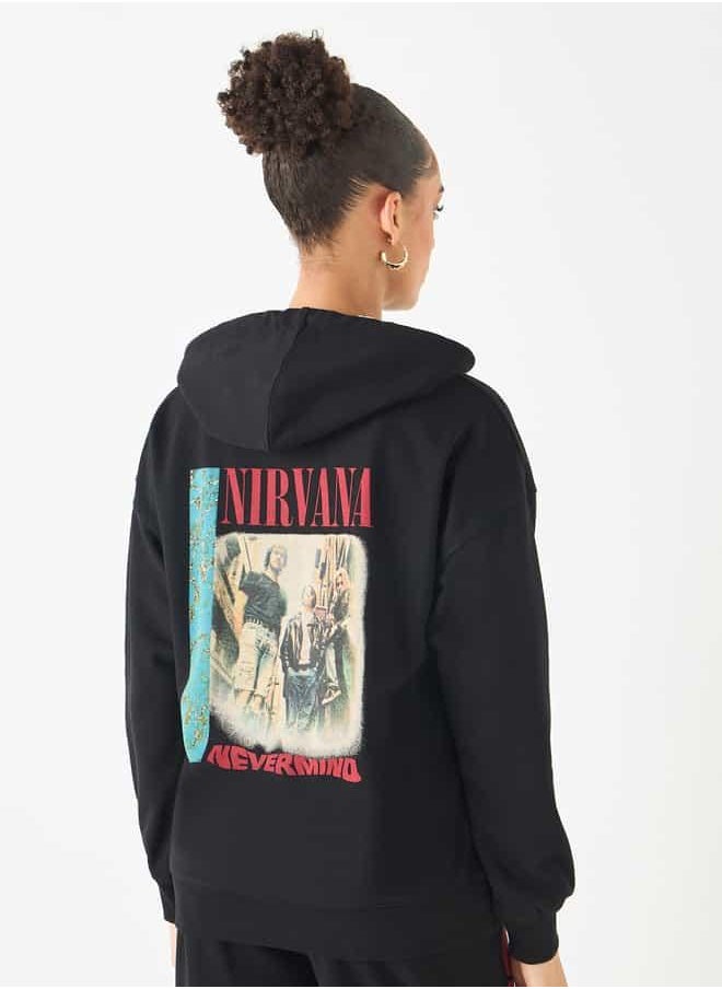 Nirvana Print Hooded Sweatshirt with Long Sleeves