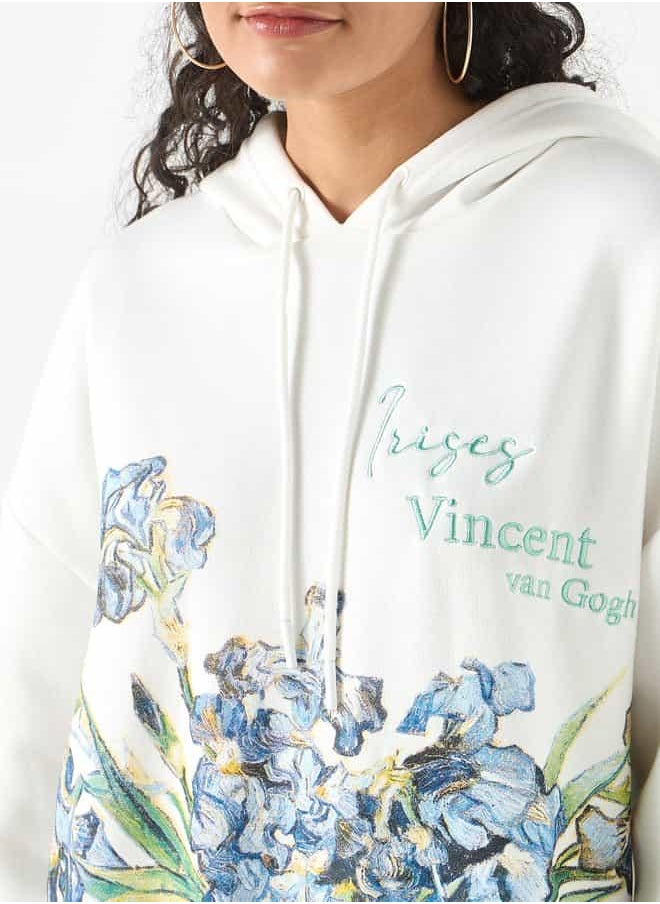 Floral Print Oversized Hooded Sweatshirt with Long Sleeves