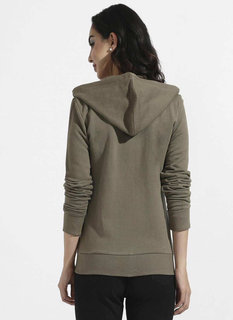 Solid Zip-Front Hoodie With Contrast Drawstring