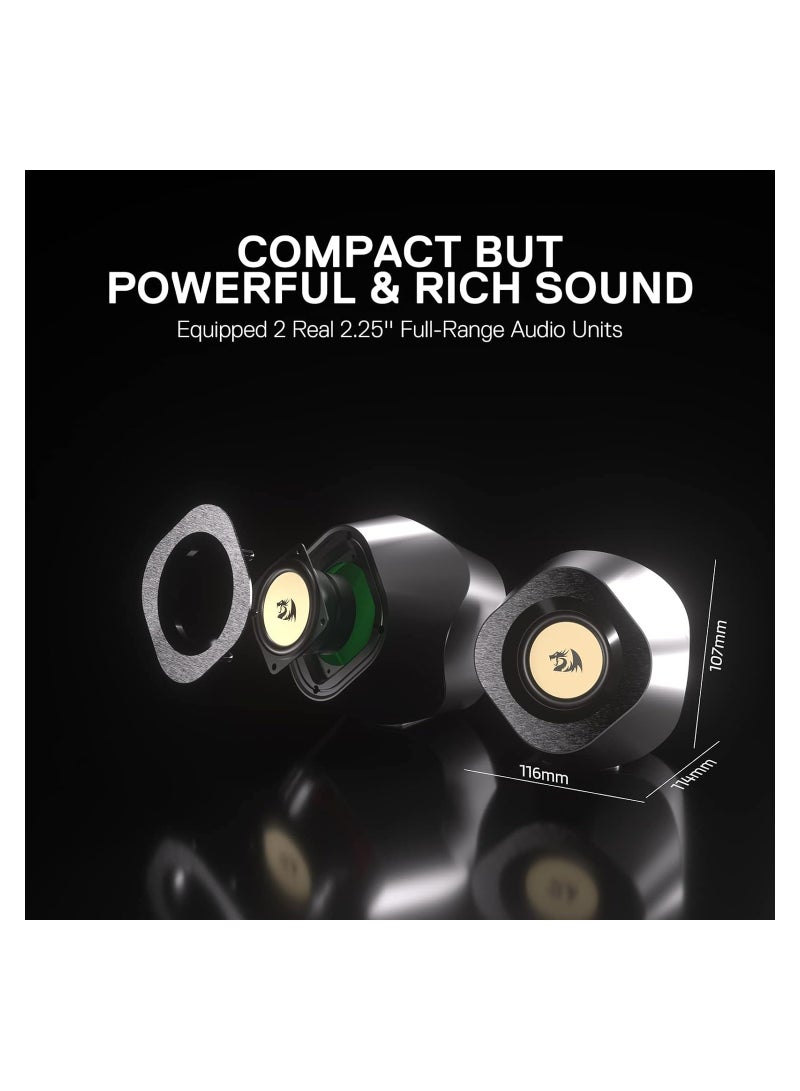 GS590 Wireless RGB Desktop Speakers, 2.0 Channel PC Stereo Speakers with BT 5.0/USB AUX Port, Enhanced Sound and Inline Control, Rhythmic Sync Backlight