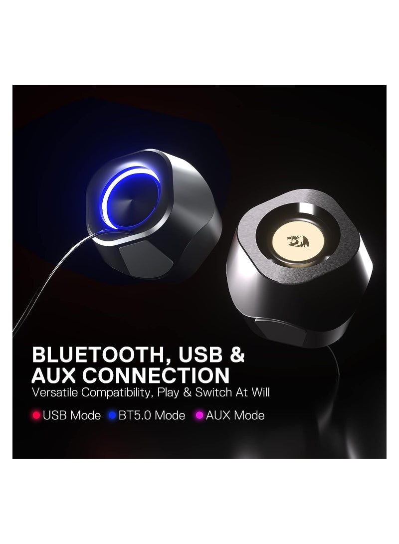 GS590 Wireless RGB Desktop Speakers, 2.0 Channel PC Stereo Speakers with BT 5.0/USB AUX Port, Enhanced Sound and Inline Control, Rhythmic Sync Backlight