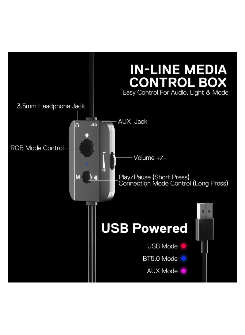 GS590 Wireless RGB Desktop Speakers, 2.0 Channel PC Stereo Speakers with BT 5.0/USB AUX Port, Enhanced Sound and Inline Control, Rhythmic Sync Backlight