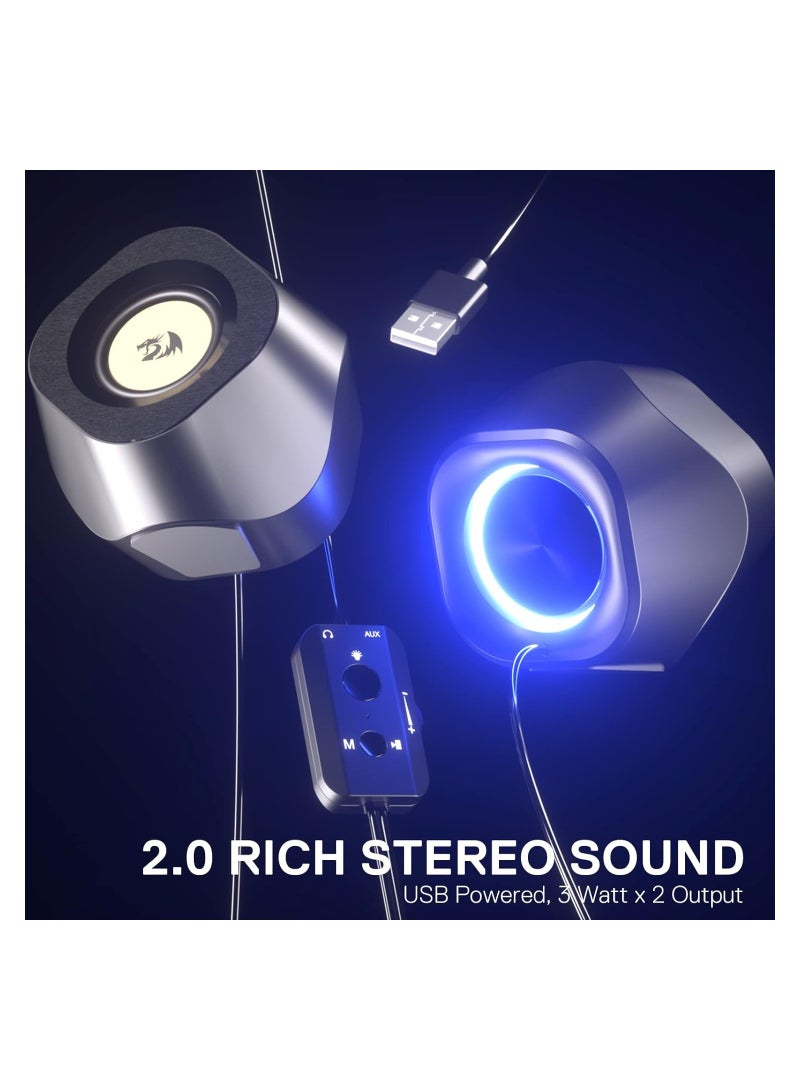GS590 Wireless RGB Desktop Speakers, 2.0 Channel PC Stereo Speakers with BT 5.0/USB AUX Port, Enhanced Sound and Inline Control, Rhythmic Sync Backlight
