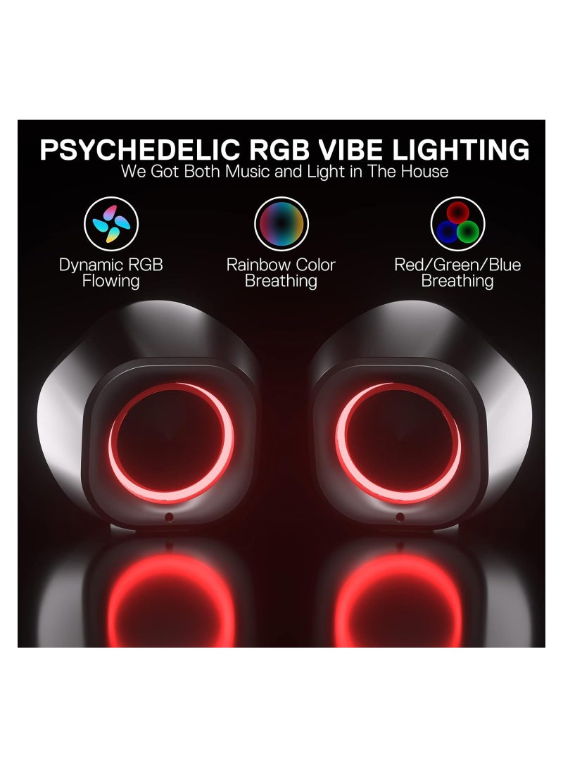 GS590 Wireless RGB Desktop Speakers, 2.0 Channel PC Stereo Speakers with BT 5.0/USB AUX Port, Enhanced Sound and Inline Control, Rhythmic Sync Backlight