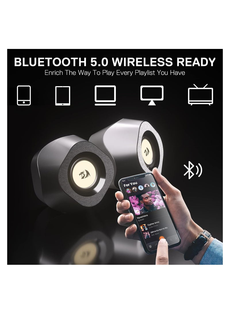 GS590 Wireless RGB Desktop Speakers, 2.0 Channel PC Stereo Speakers with BT 5.0/USB AUX Port, Enhanced Sound and Inline Control, Rhythmic Sync Backlight