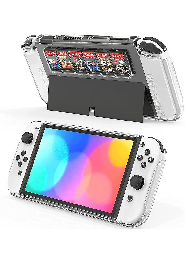 Protective Case for Switch OLED Model with Game Card Storage, Hard Plastic PC Cover for Nintendo Switch OLED Model Joycon Controller, Shockproof Protector with NS OLED Model (Transparent)