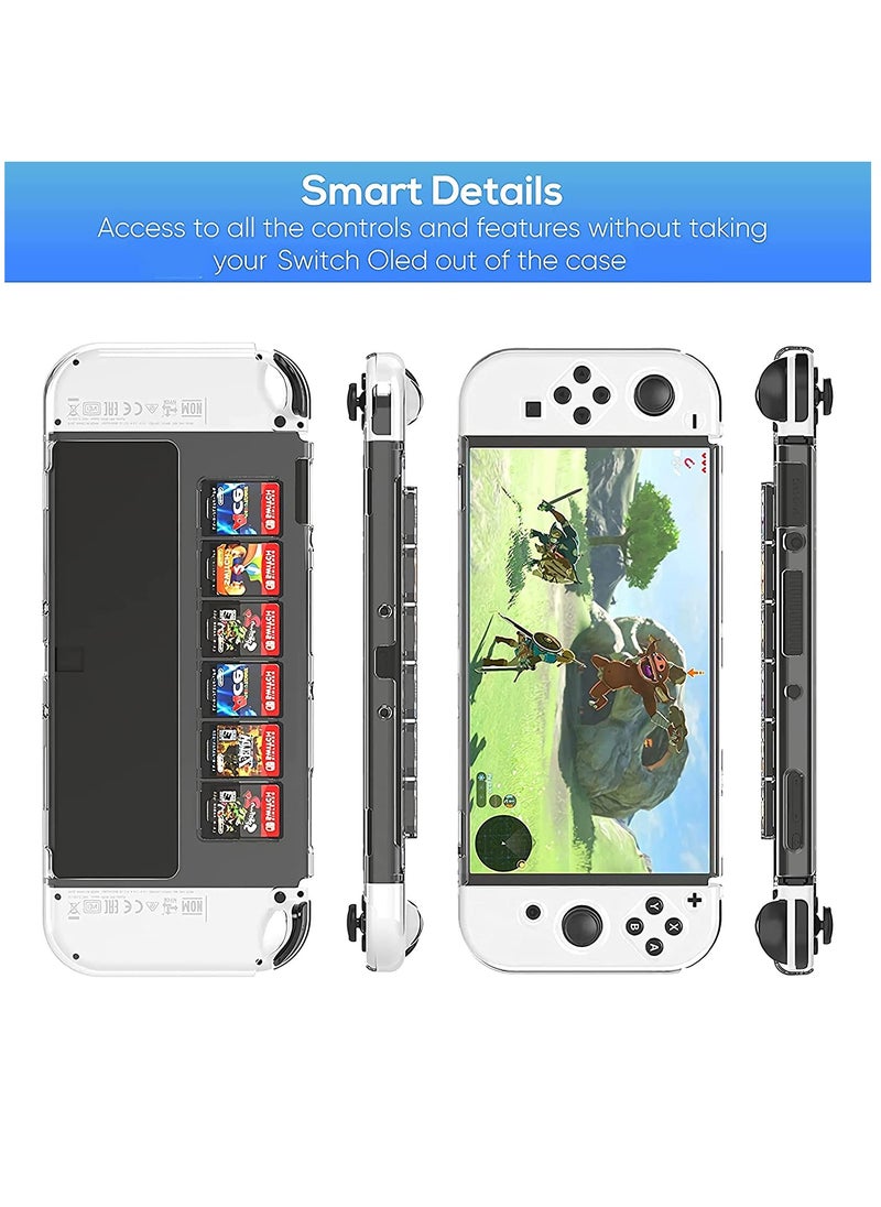 Protective Case for Switch OLED Model with Game Card Storage, Hard Plastic PC Cover for Nintendo Switch OLED Model Joycon Controller, Shockproof Protector with NS OLED Model (Transparent)