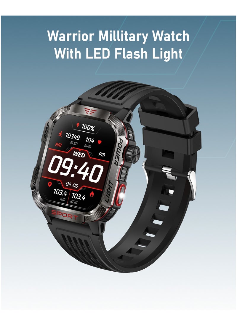 Moxedo Warrior Military Smart Watch with LED Flash Light 2.01 IPS HD Large Display Sport Smart Watch Bluetooth Calling, 100+ Watch Faces with Built-in Compass for Android and iOS (Black)