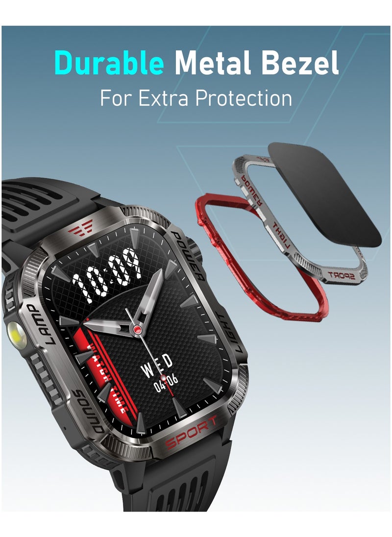 Moxedo Warrior Military Smart Watch with LED Flash Light 2.01 IPS HD Large Display Sport Smart Watch Bluetooth Calling, 100+ Watch Faces with Built-in Compass for Android and iOS (Black)