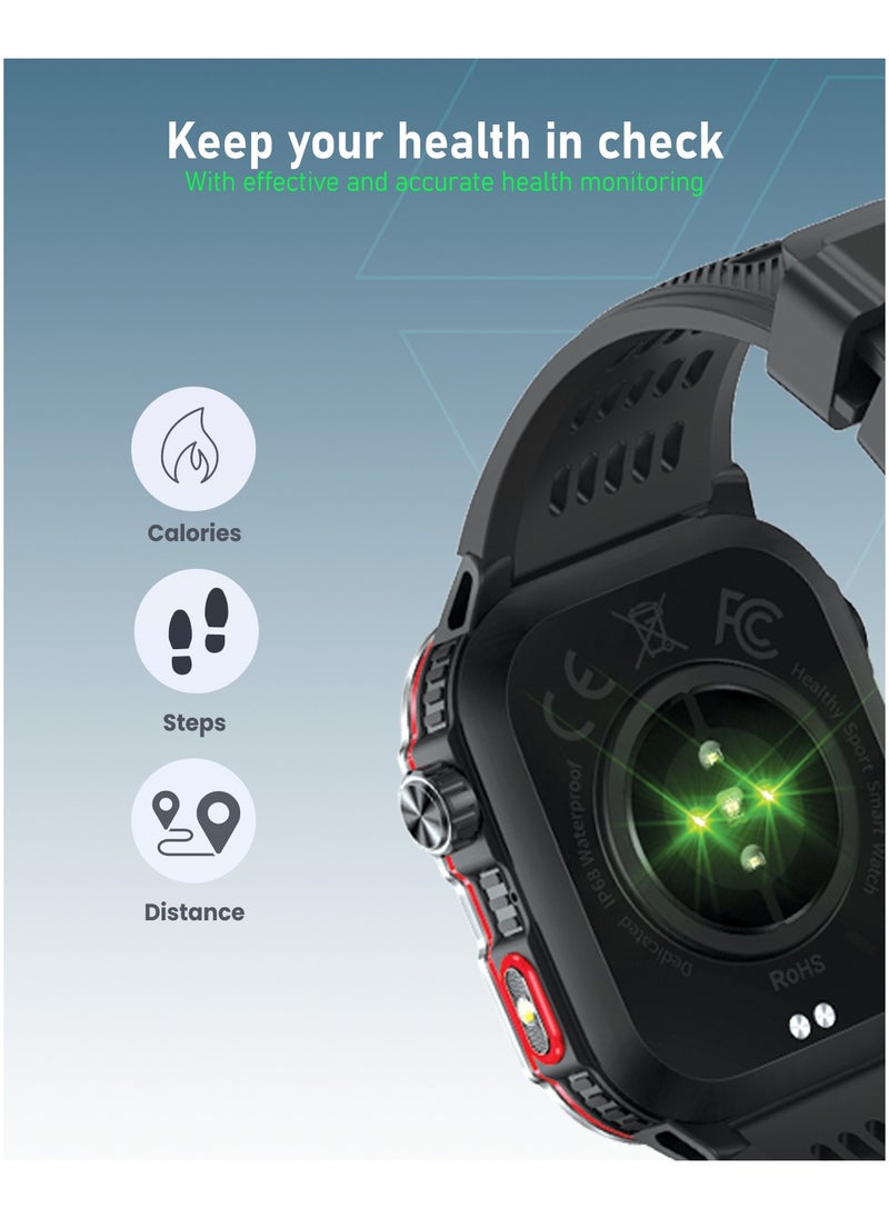 Moxedo Warrior Military Smart Watch with LED Flash Light 2.01 IPS HD Large Display Sport Smart Watch Bluetooth Calling, 100+ Watch Faces with Built-in Compass for Android and iOS (Black)