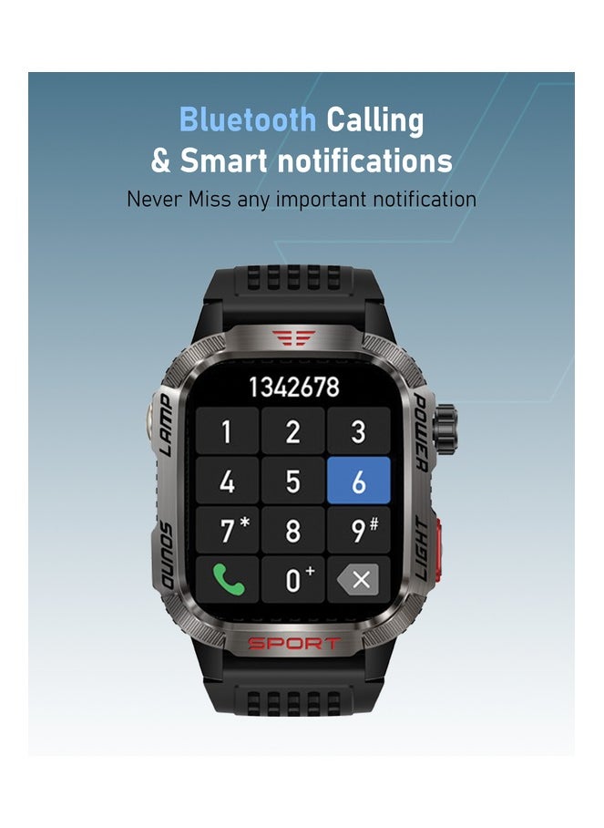 Moxedo Warrior Military Smart Watch with LED Flash Light 2.01 IPS HD Large Display Sport Smart Watch Bluetooth Calling, 100+ Watch Faces with Built-in Compass for Android and iOS (Black)