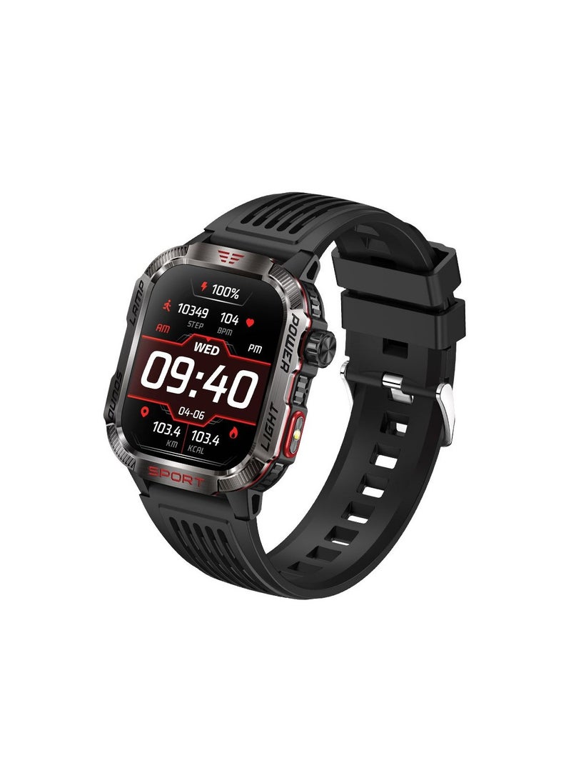 Moxedo Warrior Military Smart Watch with LED Flash Light 2.01 IPS HD Large Display Sport Smart Watch Bluetooth Calling, 100+ Watch Faces with Built-in Compass for Android and iOS (Black)