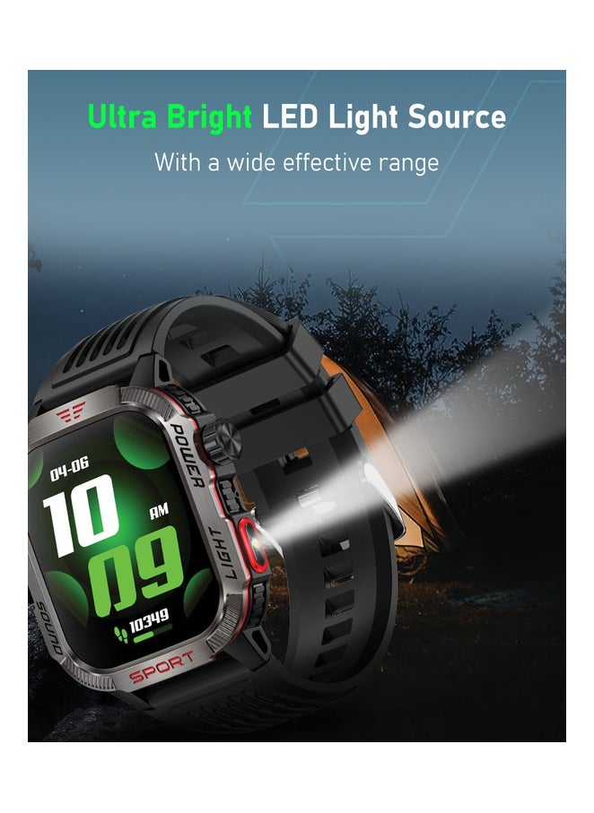 Moxedo Warrior Military Smart Watch with LED Flash Light 2.01 IPS HD Large Display Sport Smart Watch Bluetooth Calling, 100+ Watch Faces with Built-in Compass for Android and iOS (Black)
