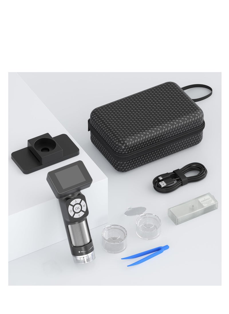 Portable Pocket Microscope Kit, Mini Handheld Digital Microscope 500X with 8 Adjustable LED Lights and 2