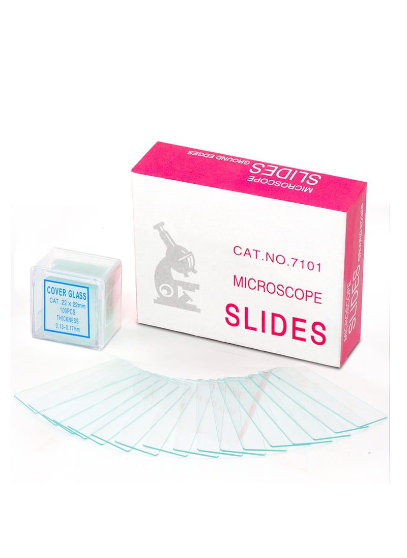 300 Pack Microscope Slides Coverslips, Glass Prepared Slides for Microscope Accessories, 200 Slides, 100 Coverslips, for Microscopy Experiments and Analysis, Suitable for Most Microscopes