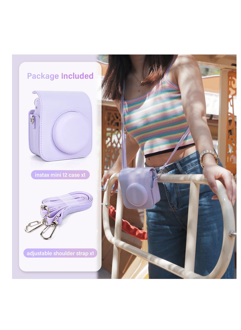 Case for Fujifilm Fuji Instax Mini 12/Polaroid Mini 12 Instant Camera - PU Leather Protective Case Cover Bag with Adjustable Shoulder Strap - Purple