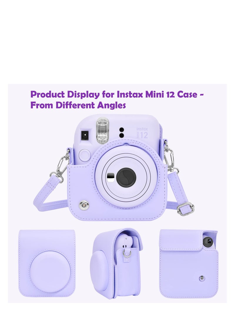 Case for Fujifilm Fuji Instax Mini 12/Polaroid Mini 12 Instant Camera - PU Leather Protective Case Cover Bag with Adjustable Shoulder Strap - Purple