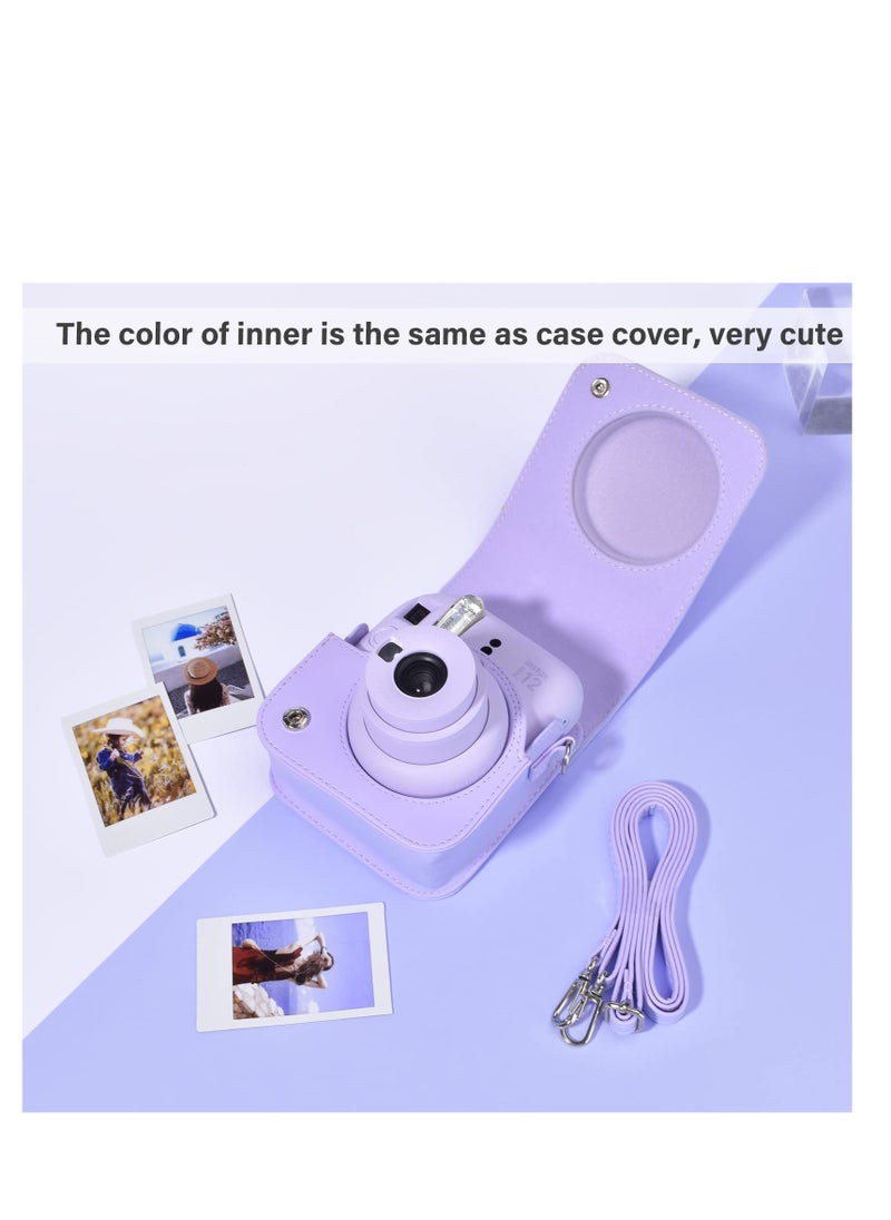 Case for Fujifilm Fuji Instax Mini 12/Polaroid Mini 12 Instant Camera - PU Leather Protective Case Cover Bag with Adjustable Shoulder Strap - Purple