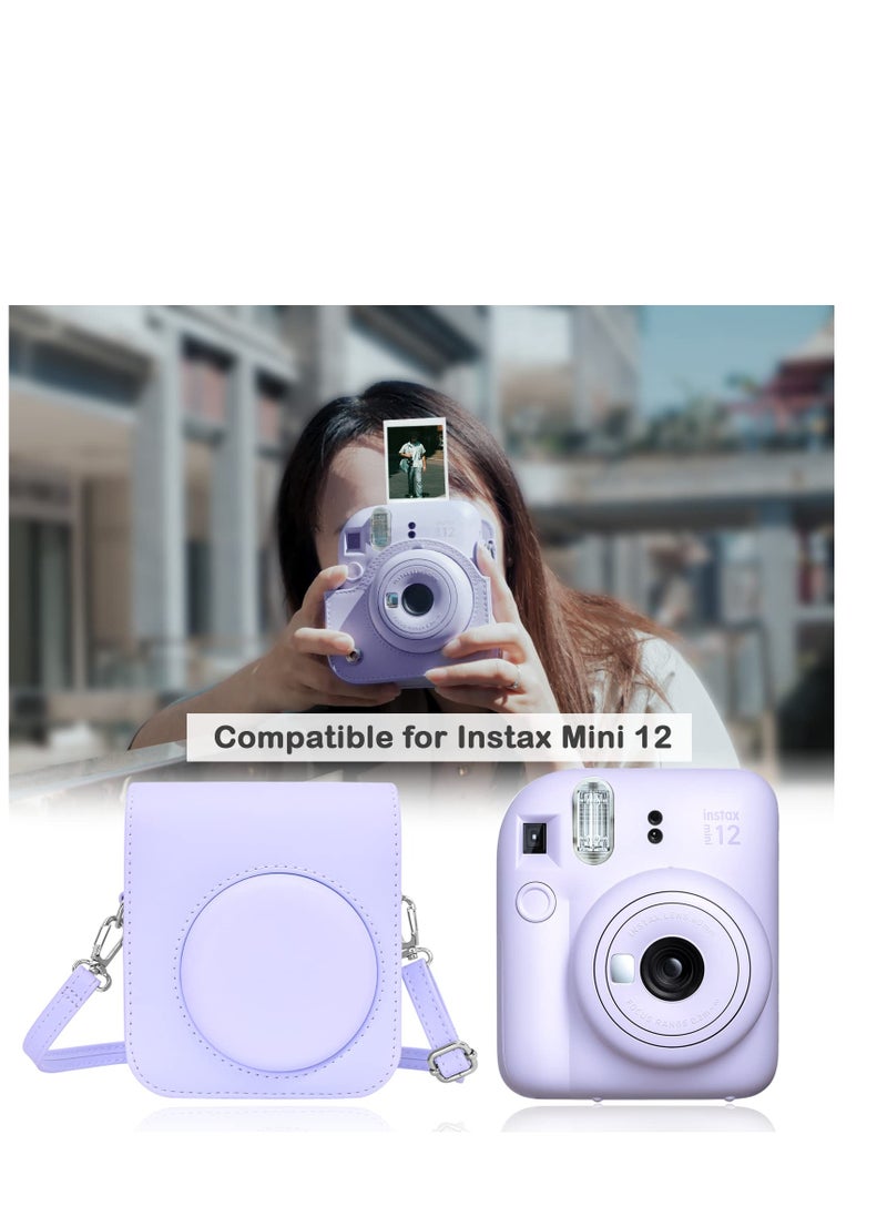 Case for Fujifilm Fuji Instax Mini 12/Polaroid Mini 12 Instant Camera - PU Leather Protective Case Cover Bag with Adjustable Shoulder Strap - Purple
