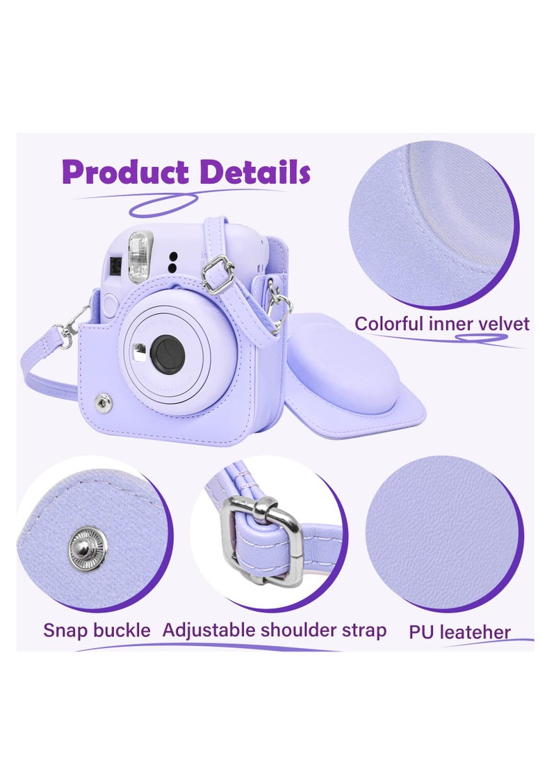 Case for Fujifilm Fuji Instax Mini 12/Polaroid Mini 12 Instant Camera - PU Leather Protective Case Cover Bag with Adjustable Shoulder Strap - Purple