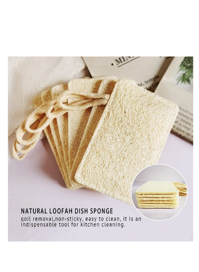 Natural Loofah Kitchen Dish Sponges Scrubber, Non-Scratch Scrub Cleaning Sponge, Green Eco-Friendly Plant Fiber Biodegradable Loofah Sponges, Quick Oil Removal, Not Hurt Hands (6 Pack)