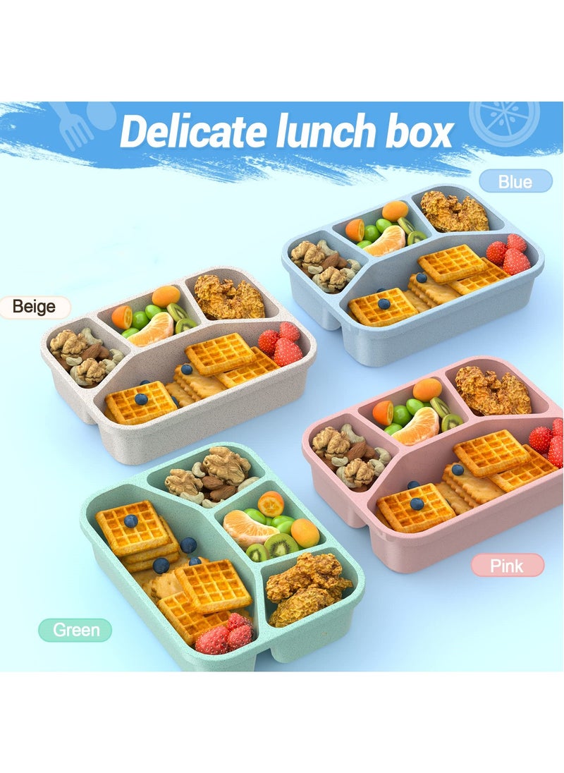 SYOSI 4 Pcs Bento Lunch Box, Straw Wheat Fibre Lunch Container for Adults/Kids, 4 Compartment Snack Container for Work, School, Travel, Meal Prep Container for Microwave and Dishwasher Safe