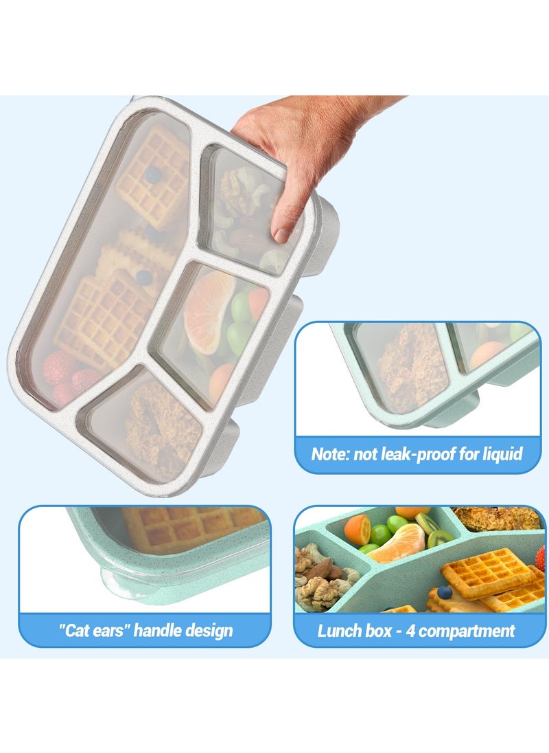 SYOSI 4 Pcs Bento Lunch Box, Straw Wheat Fibre Lunch Container for Adults/Kids, 4 Compartment Snack Container for Work, School, Travel, Meal Prep Container for Microwave and Dishwasher Safe