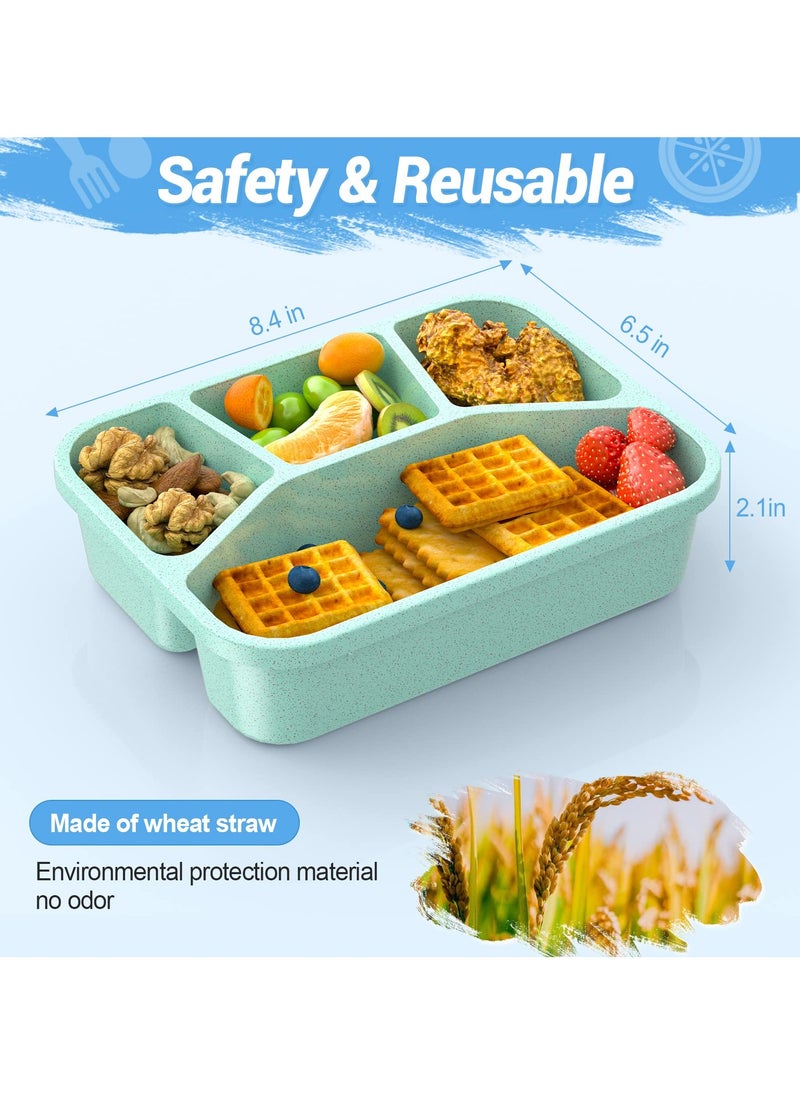 SYOSI 4 Pcs Bento Lunch Box, Straw Wheat Fibre Lunch Container for Adults/Kids, 4 Compartment Snack Container for Work, School, Travel, Meal Prep Container for Microwave and Dishwasher Safe