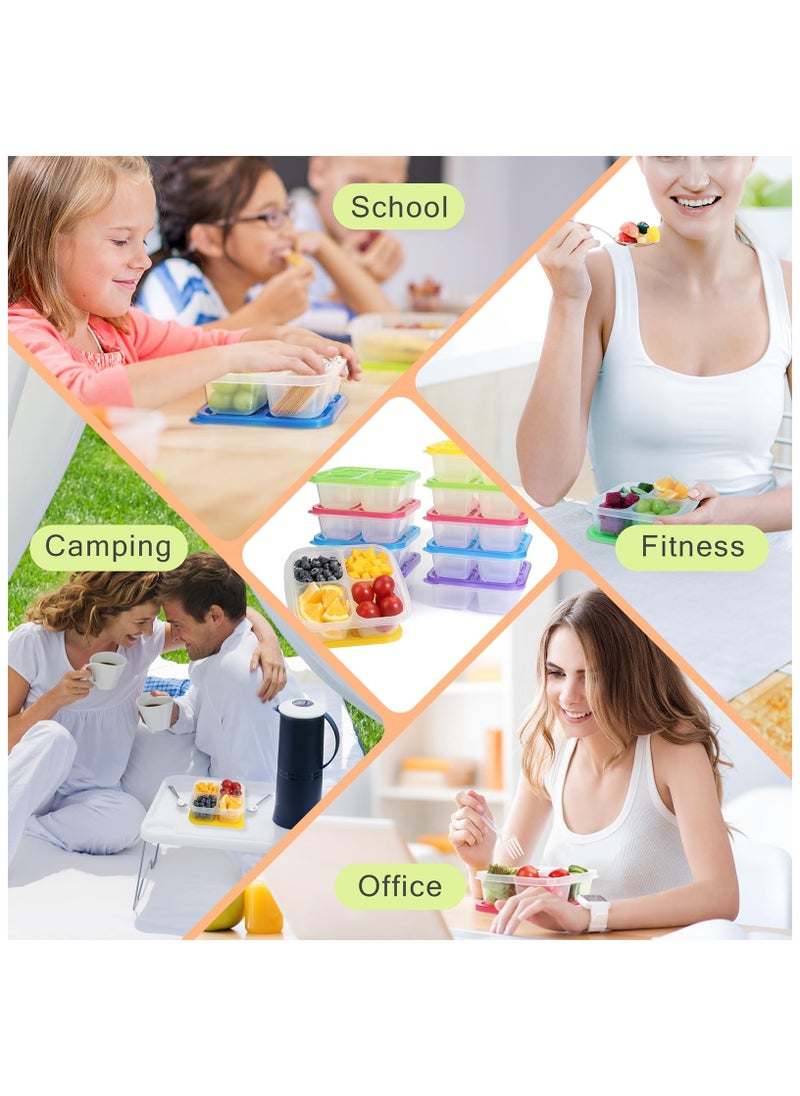 Bento Snack Boxes - Reusable 4-Compartment Food Containers with Transparent Lids, Bento Box Lunch Containers for Kids Adults School Work Picnic - Freezer, & Dishwasher Safe (Classic Color Set of 5)