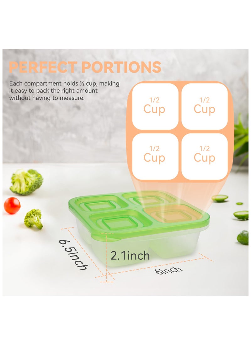 Bento Snack Boxes - Reusable 4-Compartment Food Containers with Transparent Lids, Bento Box Lunch Containers for Kids Adults School Work Picnic - Freezer, & Dishwasher Safe (Classic Color Set of 5)