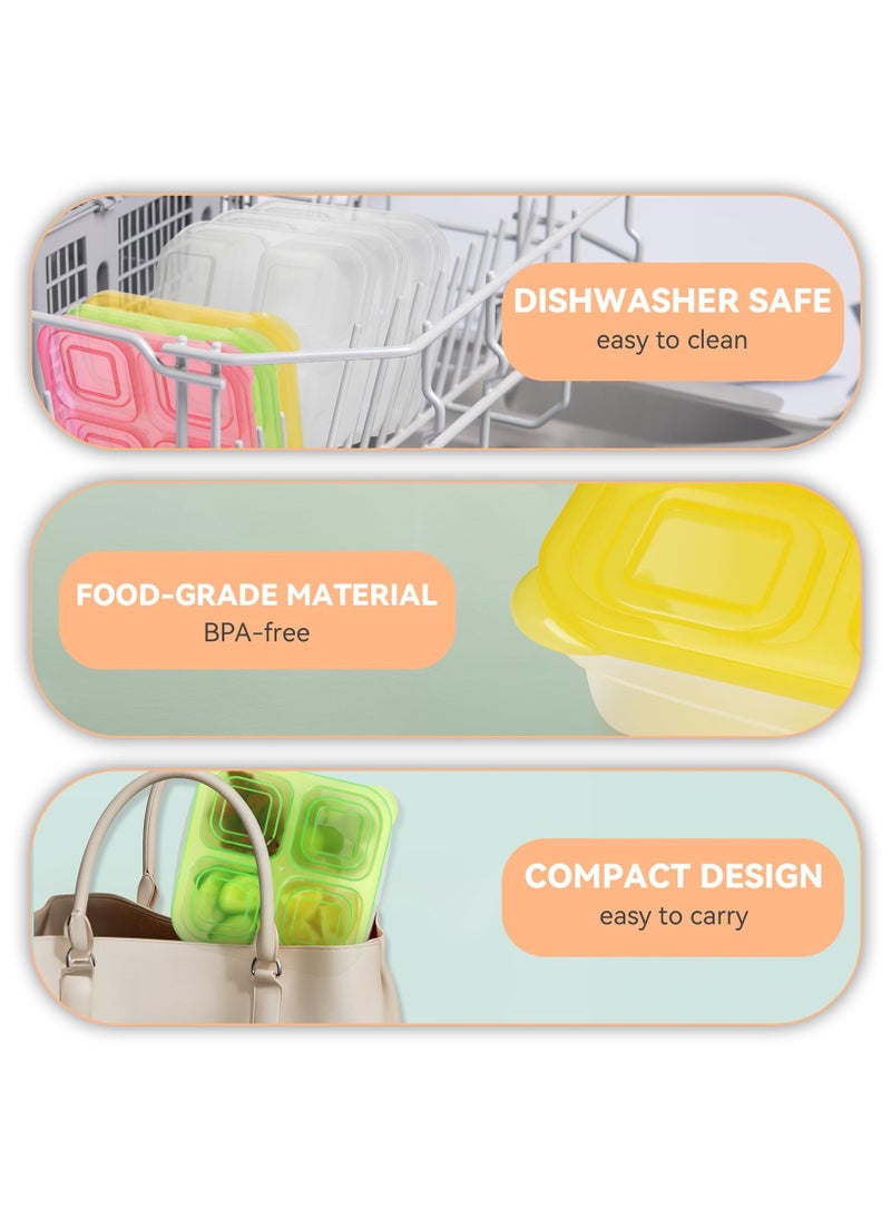 Bento Snack Boxes - Reusable 4-Compartment Food Containers with Transparent Lids, Bento Box Lunch Containers for Kids Adults School Work Picnic - Freezer, & Dishwasher Safe (Classic Color Set of 5)