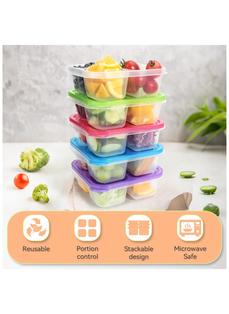 Bento Snack Boxes - Reusable 4-Compartment Food Containers with Transparent Lids, Bento Box Lunch Containers for Kids Adults School Work Picnic - Freezer, & Dishwasher Safe (Classic Color Set of 5)