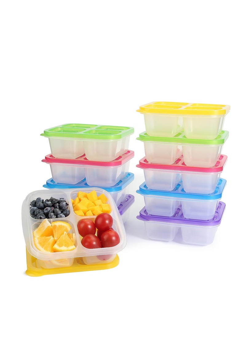 Bento Snack Boxes - Reusable 4-Compartment Food Containers with Transparent Lids, Bento Box Lunch Containers for Kids Adults School Work Picnic - Freezer, & Dishwasher Safe (Classic Color Set of 5)
