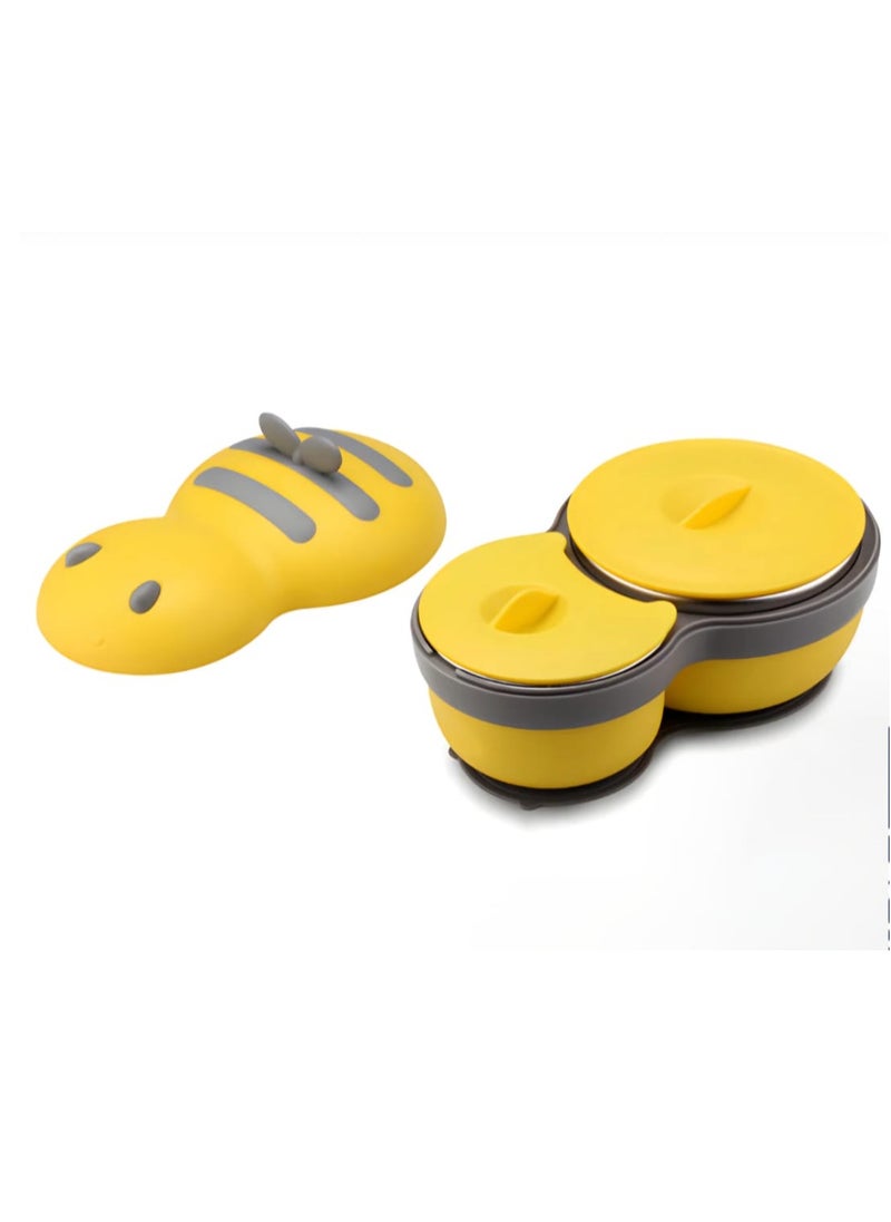 Lunch Box for Kids with cute Bee Shape, Made of durable PP (Polypropylene and Stainless Steel Bowls) with 2 Bowls Set-Non-Spill Bowl with Spoon & Fork, BPA-Free, Leak Proof, Portable Toddler Tableware,500ml bowl for safe & Easy Mealtime