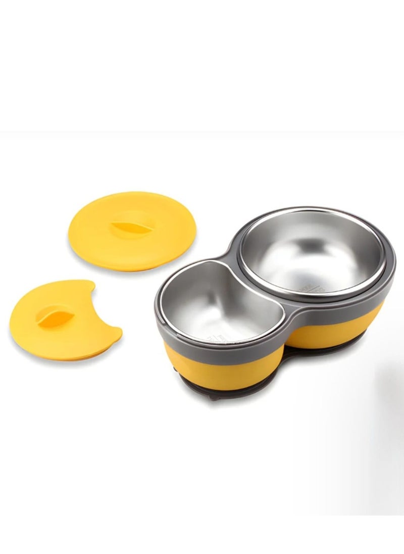 Lunch Box for Kids with cute Bee Shape, Made of durable PP (Polypropylene and Stainless Steel Bowls) with 2 Bowls Set-Non-Spill Bowl with Spoon & Fork, BPA-Free, Leak Proof, Portable Toddler Tableware,500ml bowl for safe & Easy Mealtime