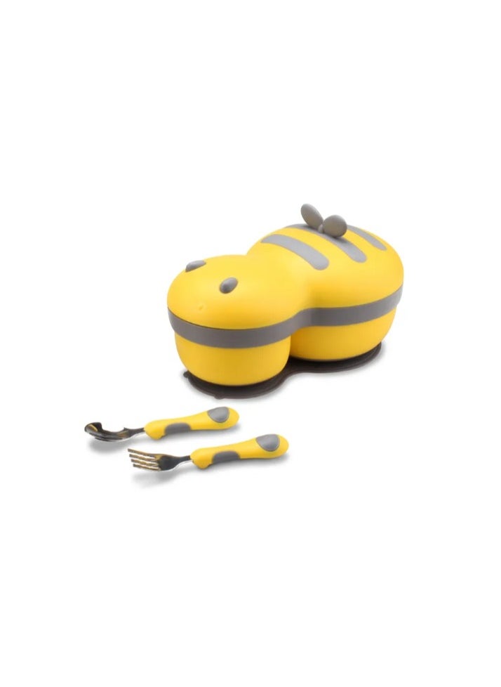 Lunch Box for Kids with cute Bee Shape, Made of durable PP (Polypropylene and Stainless Steel Bowls) with 2 Bowls Set-Non-Spill Bowl with Spoon & Fork, BPA-Free, Leak Proof, Portable Toddler Tableware,500ml bowl for safe & Easy Mealtime