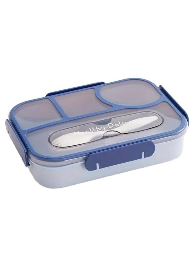 Lunch Box - Leak-Proof Bento-Style Food Container with Airtight Lid and Divided 4-Compartment Design - 4 Cup Capacity for Meal Prepping, and Portion (Blue)