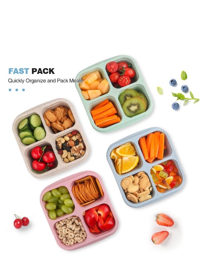 4 Pack Snack Containers for Kids Adults, 4 Compartment Bento Snack Box, Reusable Meal Prep Lunch Containers with Compartment, Divided Small Snack Containers Bento Box for Travel Work