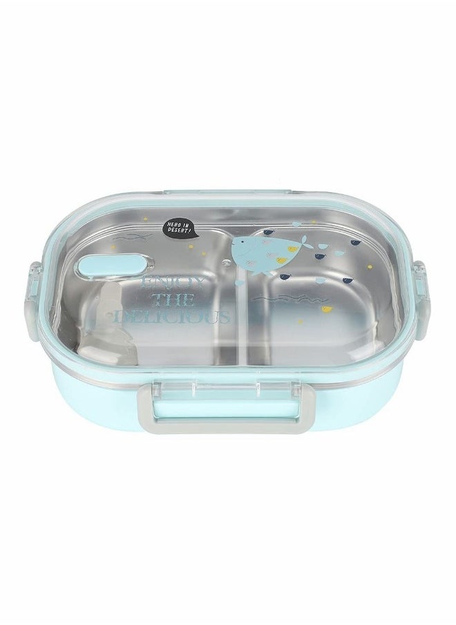 Stainless Steel Lunch Box, 650ml with Spoon Bento Lunch Box for Adult Kids for School Office Picnic Travel Outdoors (Blue)