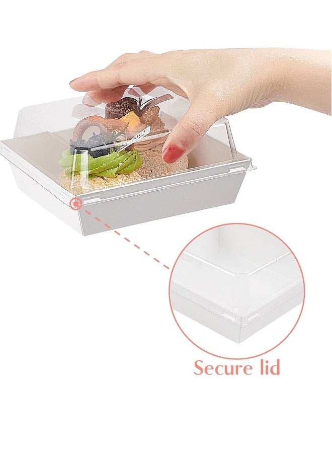 50 Pack Paper Charcuterie Boxes with Clear Secure Lids Clear Plastic Cheesecake Containers Individual Disposable Triangle Cake Boxes for Pie Slice Cheesecake Dessert