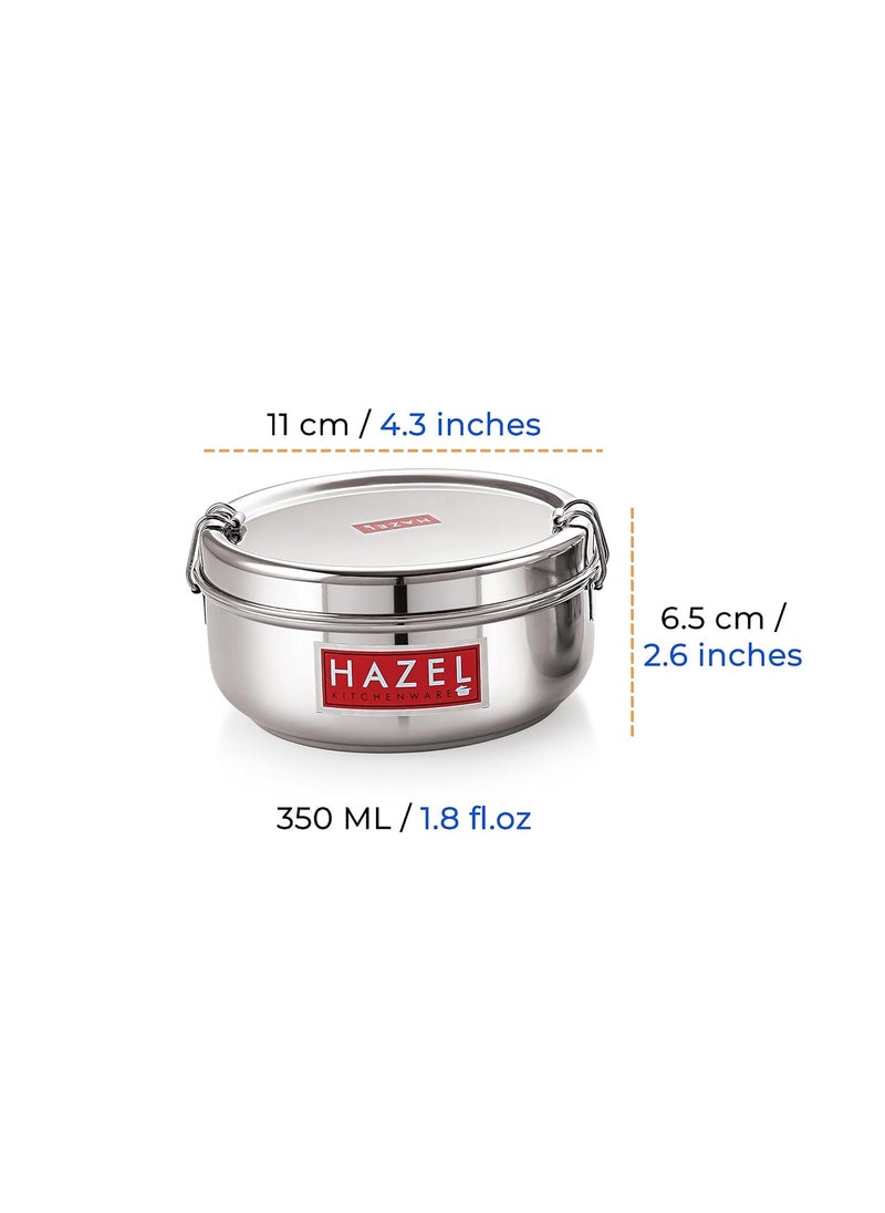 HAZEL Steel Tiffin Box for Office | 350 ml Stainless Steel Lunch Box with Inner Plate | Traditional Design Glossy Finish Steel Box