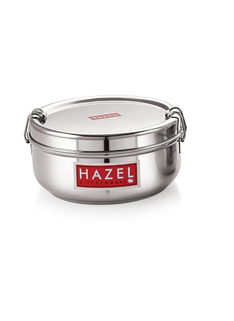 HAZEL Steel Tiffin Box for Office | 350 ml Stainless Steel Lunch Box with Inner Plate | Traditional Design Glossy Finish Steel Box