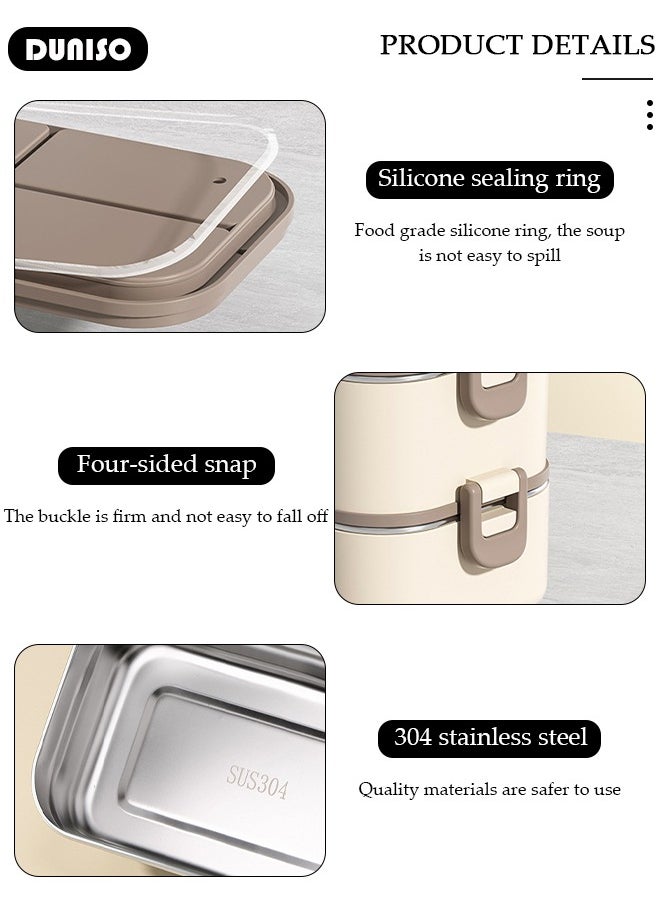 304 Stainless Steel Bento Box Portable Lunch Box with Cutlery Double-deck Thermal Insulation Bento Box Food Lunch Container Set Leak Proof Lunch Box Microwave Oven Heating For Adults/Students