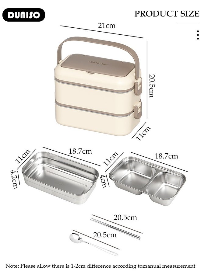 304 Stainless Steel Bento Box Portable Lunch Box with Cutlery Double-deck Thermal Insulation Bento Box Food Lunch Container Set Leak Proof Lunch Box Microwave Oven Heating For Adults/Students