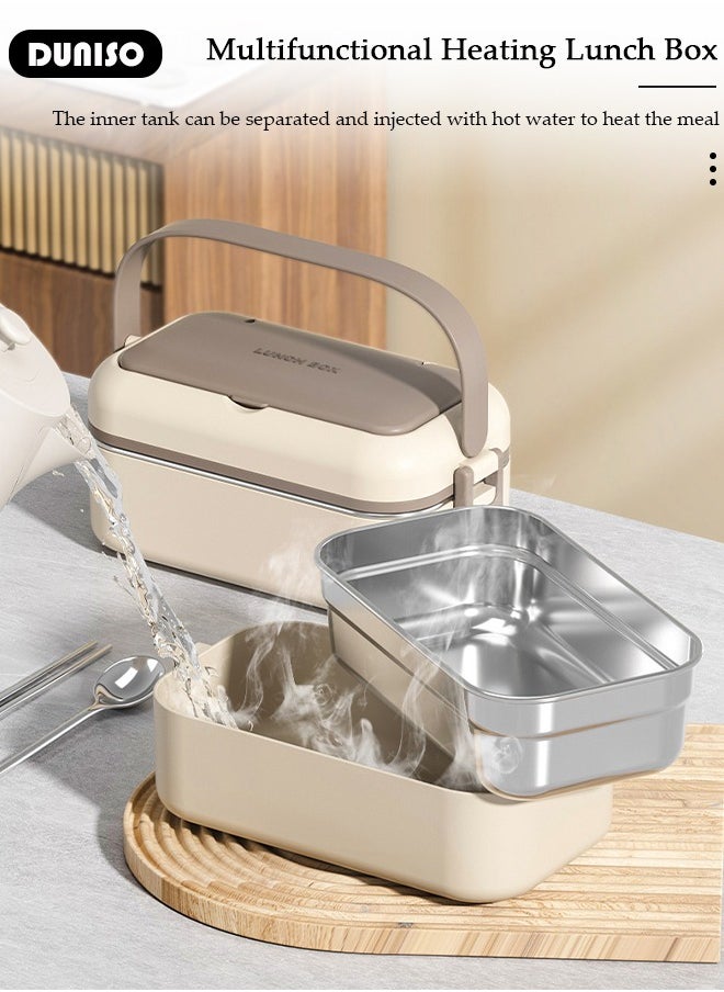 304 Stainless Steel Bento Box Portable Lunch Box with Cutlery Double-deck Thermal Insulation Bento Box Food Lunch Container Set Leak Proof Lunch Box Microwave Oven Heating For Adults/Students