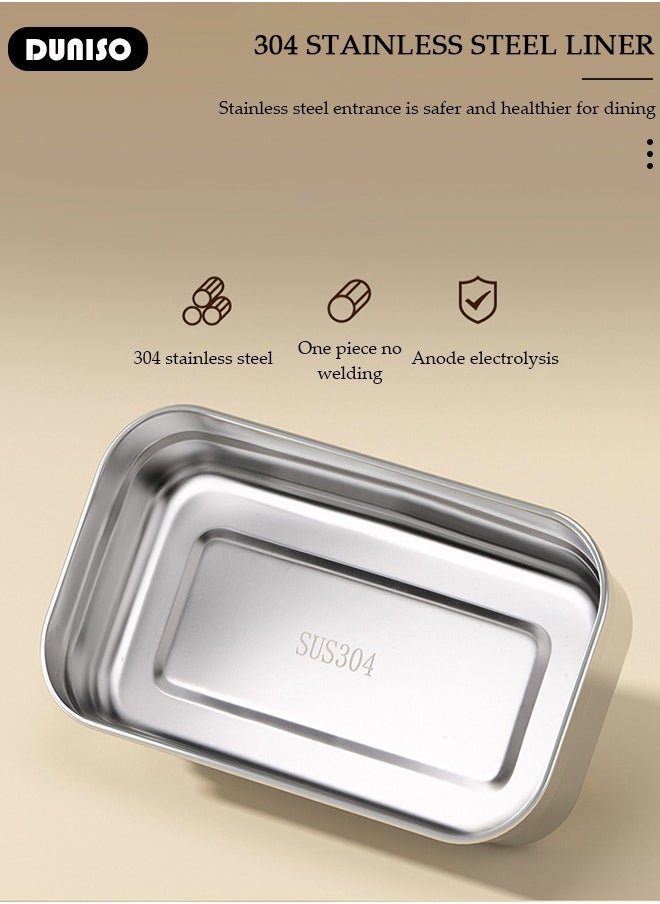 304 Stainless Steel Bento Box Portable Lunch Box with Cutlery Double-deck Thermal Insulation Bento Box Food Lunch Container Set Leak Proof Lunch Box Microwave Oven Heating For Adults/Students